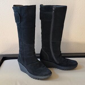 Fly London Black Suede Tall Wedge Boots